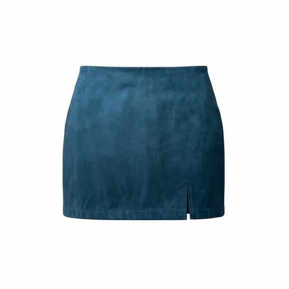 Forever 21 Dresses & Skirts - Forever 21 Peacock Blue Faux Suede Mini Skirt Side Zip Front Slit NWT, Size M
